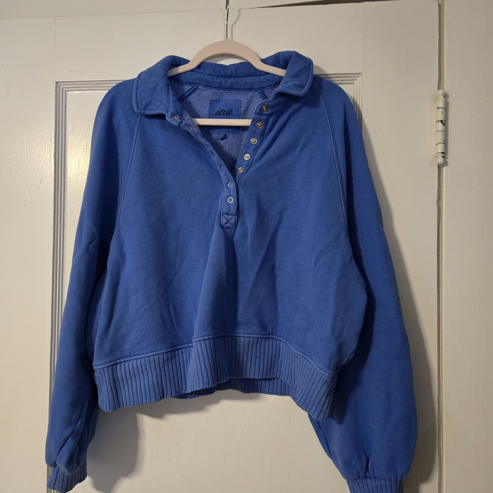 Aerie Blue Button-Up Sweatshirt